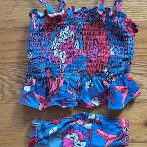 Vineyard Vines Peplum Smocked Blue & Pink Floral Tankini - 2T